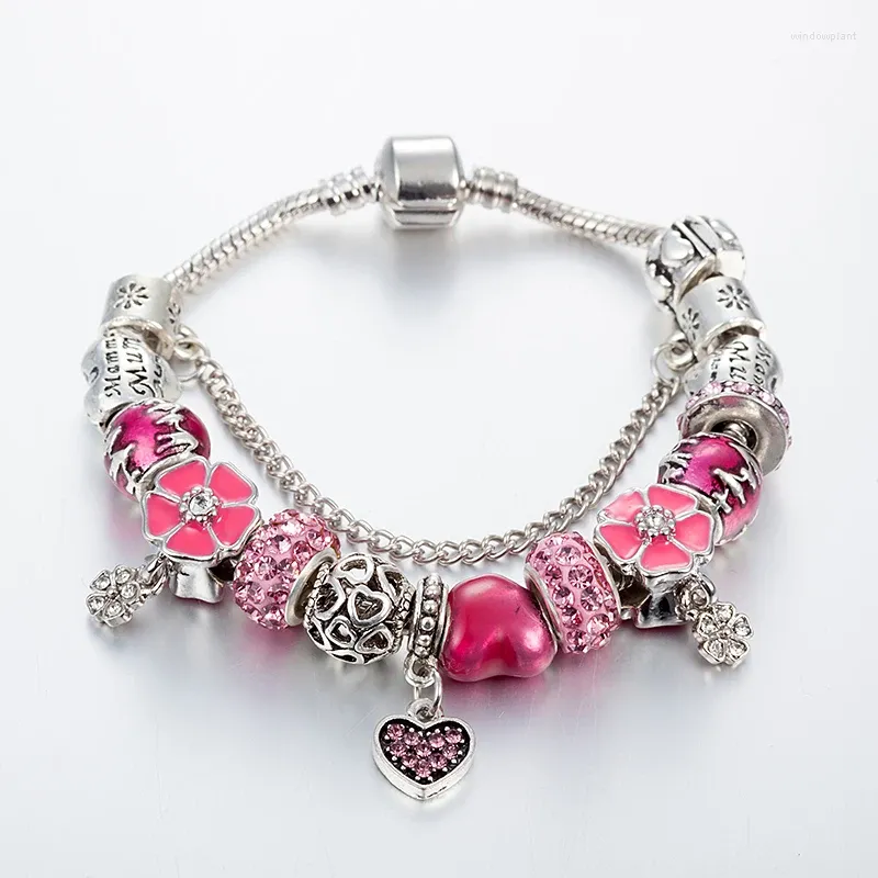 Charmarmband Annapaer Luxury Catena vintage smycken Söt rosa kedja Charms Bangle Rhinestone Pärlor Armband Personlighet B16067