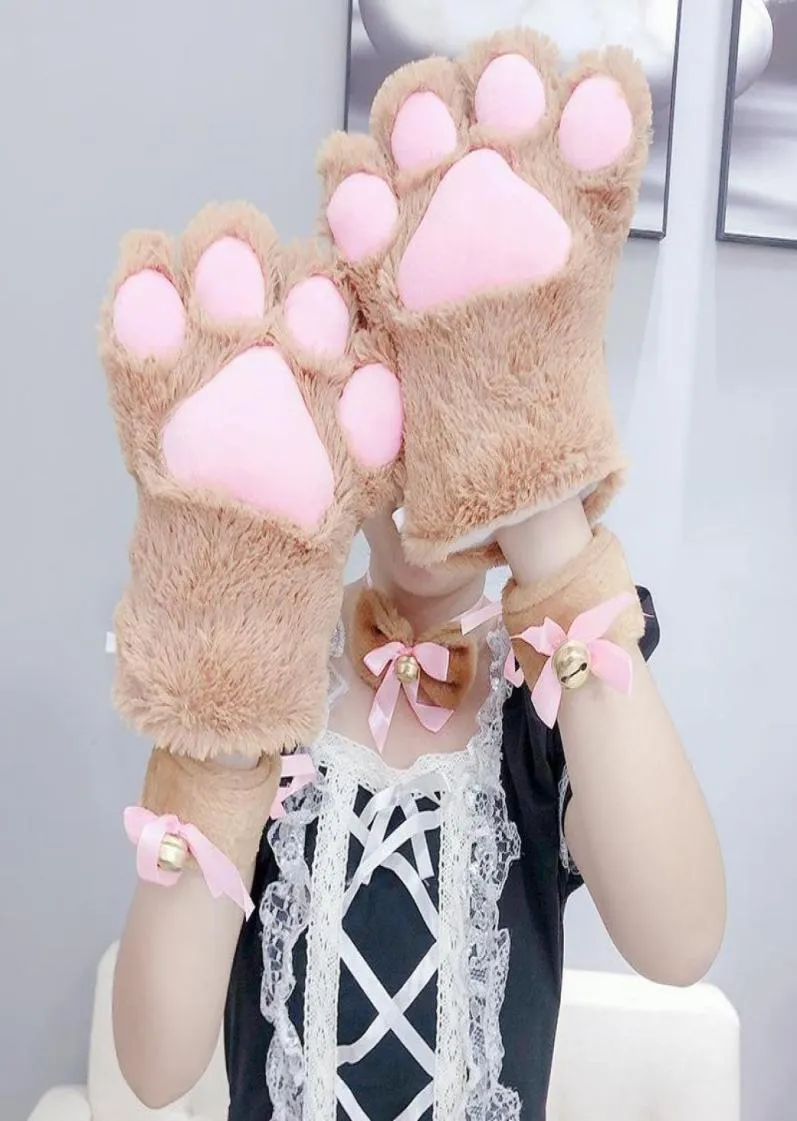 Anime cosplay caricatura de guantes de gatos grandes invernales sexy mantenga cálida linda encantadora además de terciopelo engrosar los accesorios de rendimiento de estilo japonés cinco f4687664