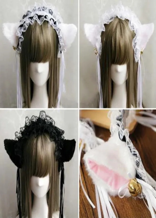 Party Fancy Dress Hoofdband Fluffy Cat Fox Ears Lace Ribbon Tassels Bell Hoofdband Anime serveerster Maid Devil Cos Costume Xmas Props9961295