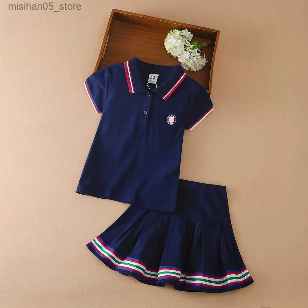 Kleidungssets Kleidung Set für Mädchen 2023 New Childrens Polo T-Shirt+2-teilige Set für Kinder Tennis Sportbekleidung Q240425
