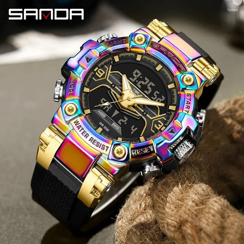 Orologi da polso sanda top lussuoso orologio sportivo di lusso maschile 5bar impermeabile 2 volte a LED digitale a doppio display orologio da quarzo maschio reloj hombre