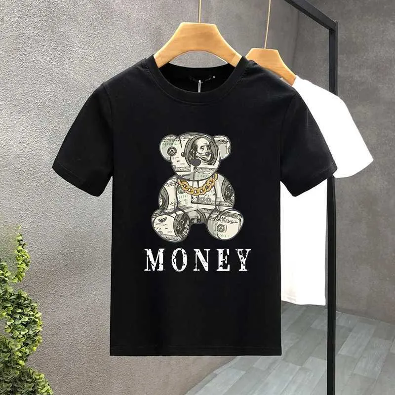 Camisetas masculinas Marca de luxo de verão Cotton Money Bear Letter Men Loose T-shirts Camisetas curtas Roupas de estilo coreano amante Paar Top T T240425