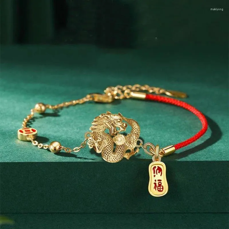 Charm Bracelets Cute Animal Dragon Chinese NaFu Charactor Pendant Bracelet For Women Lucky Red Rope Link Chain Year Gifts