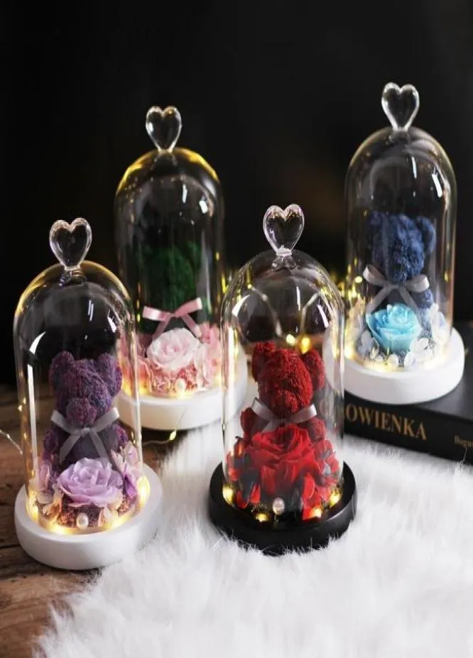 Teddy Bear Rose Flowers In Glass Dome Christmas Festival DIY Cheap Home Wedding Decoration Birthday Valentine039s Day Gifts8457677