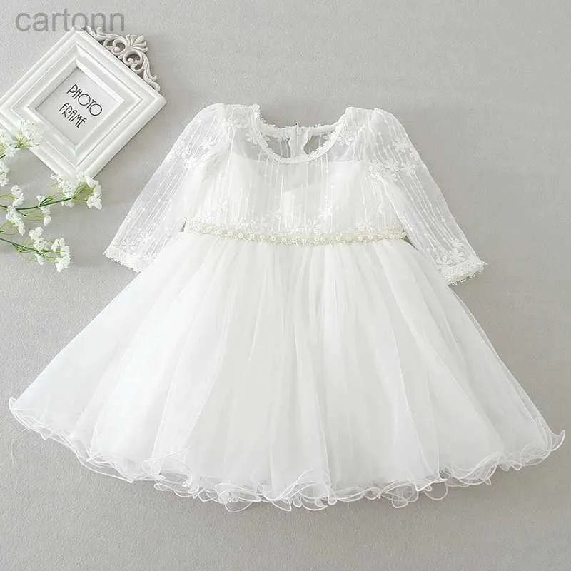 32HW Girl's Dresses New Baby Girl Dress Baptism Dress White Lace Spädbarn Baptism Birthday Party Wedding Princess Dress Baby Clothing 0-24m D240425