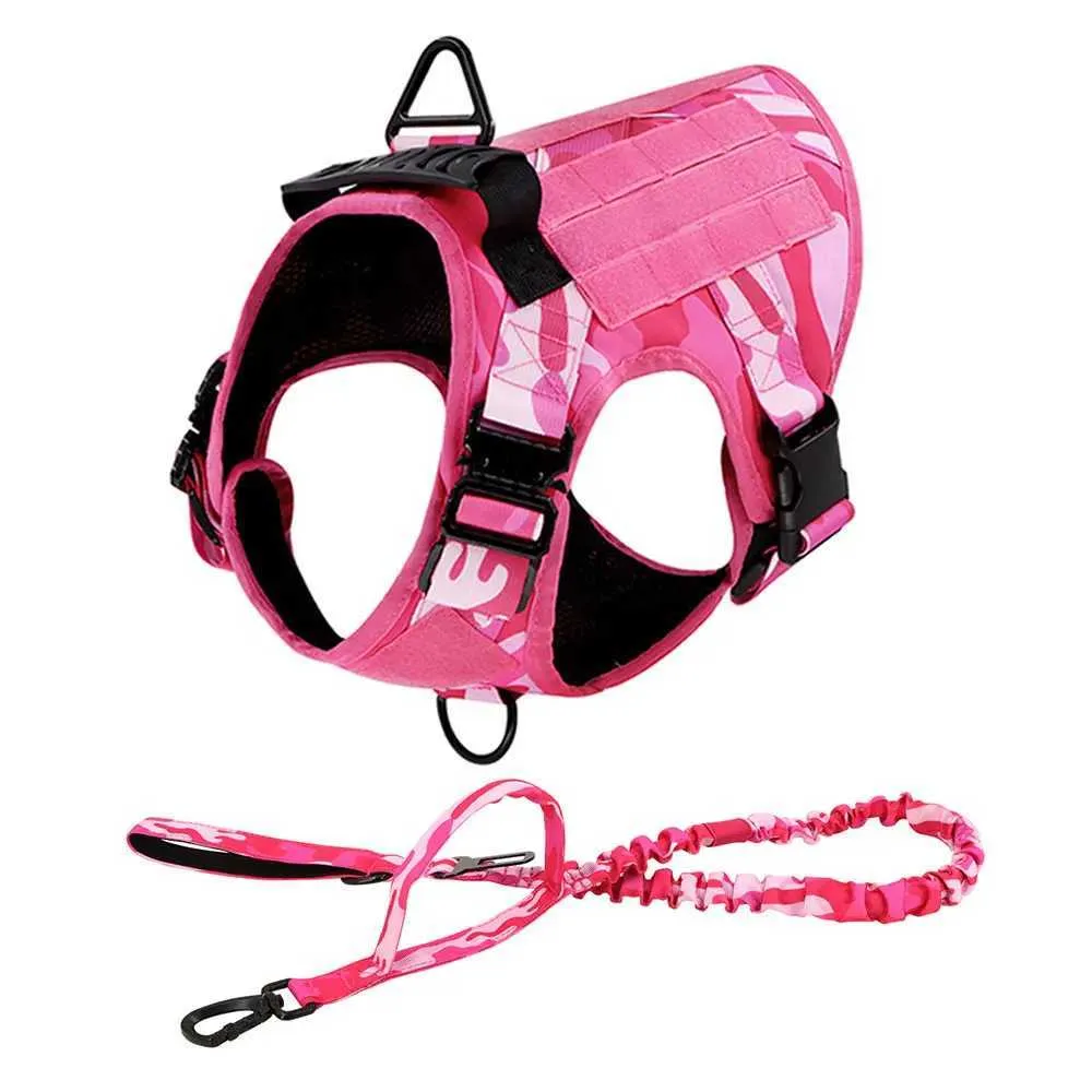 Pink Tactical Dog Harness Vest for Large Dogs Adjustable