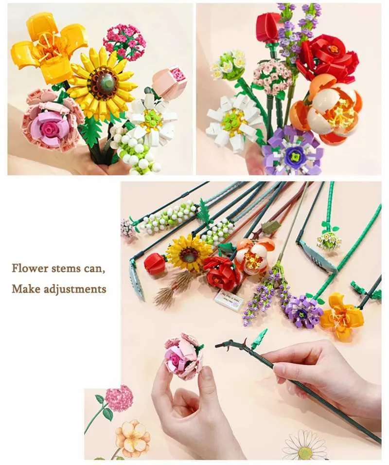 DIY Rose Building Blocks Bouquet - Artificial Mini Roses, Educational ...