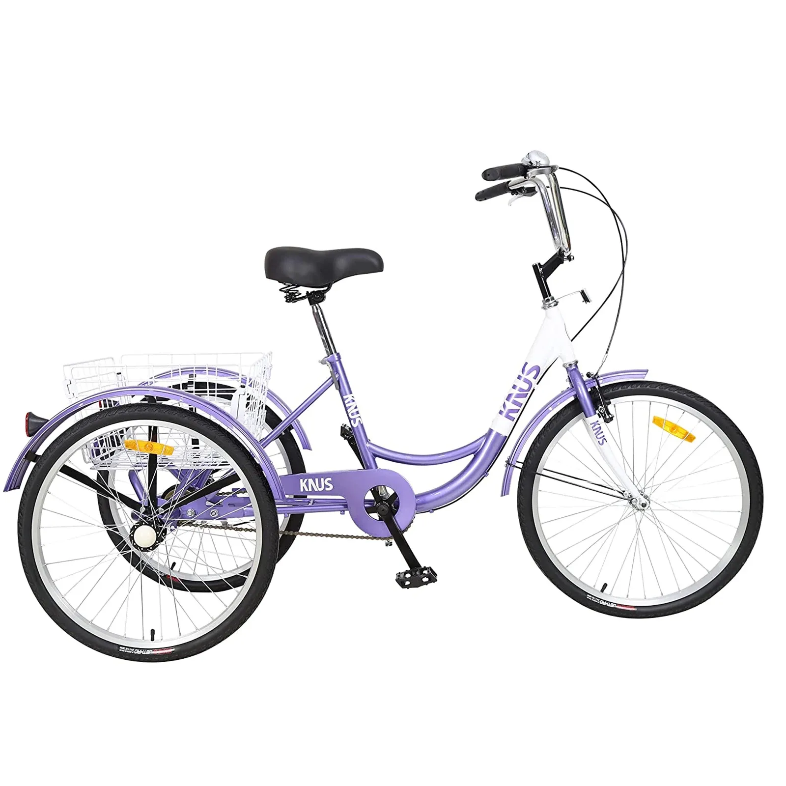 Cykel Vuxen trehjuling 26 tum, 3 -hjuls kryssningscykel, justerbar trike med klocka, bromssystem kryssare cyklar stor korg för shopping
