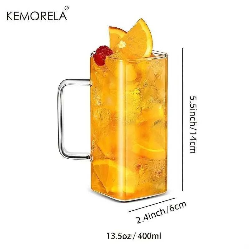 Tumblers 13 oz bebendo copos de copo com alça quadrada fina para coquetéis de cerveja de suco de água e bebidas mistas H240425