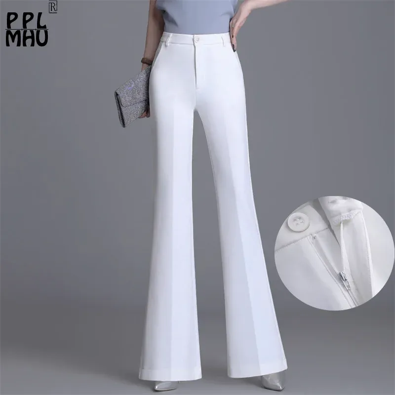 Pants Classic Slim White Flare Pants For Women 2023 Summer Thin Bell Bottom Pantalones High Midist Office Lady Suit byxor andningsbara