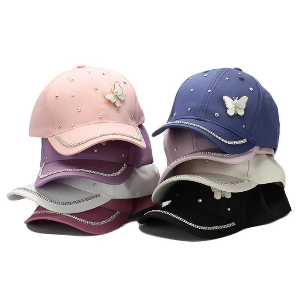 Ball Caps Baseball Cap Kids Adjustable Butterfly Embroidered Ponytail Hat Glitter Shiny Messy Bun Cap For Ages 4-10 Year J240425