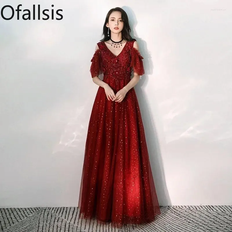 Party Dresses Ofallsis V Neck Embroidery Wedding Dress Bride 2024 Autumn Winter Large Red Evening Women's Long Slim Pregnant