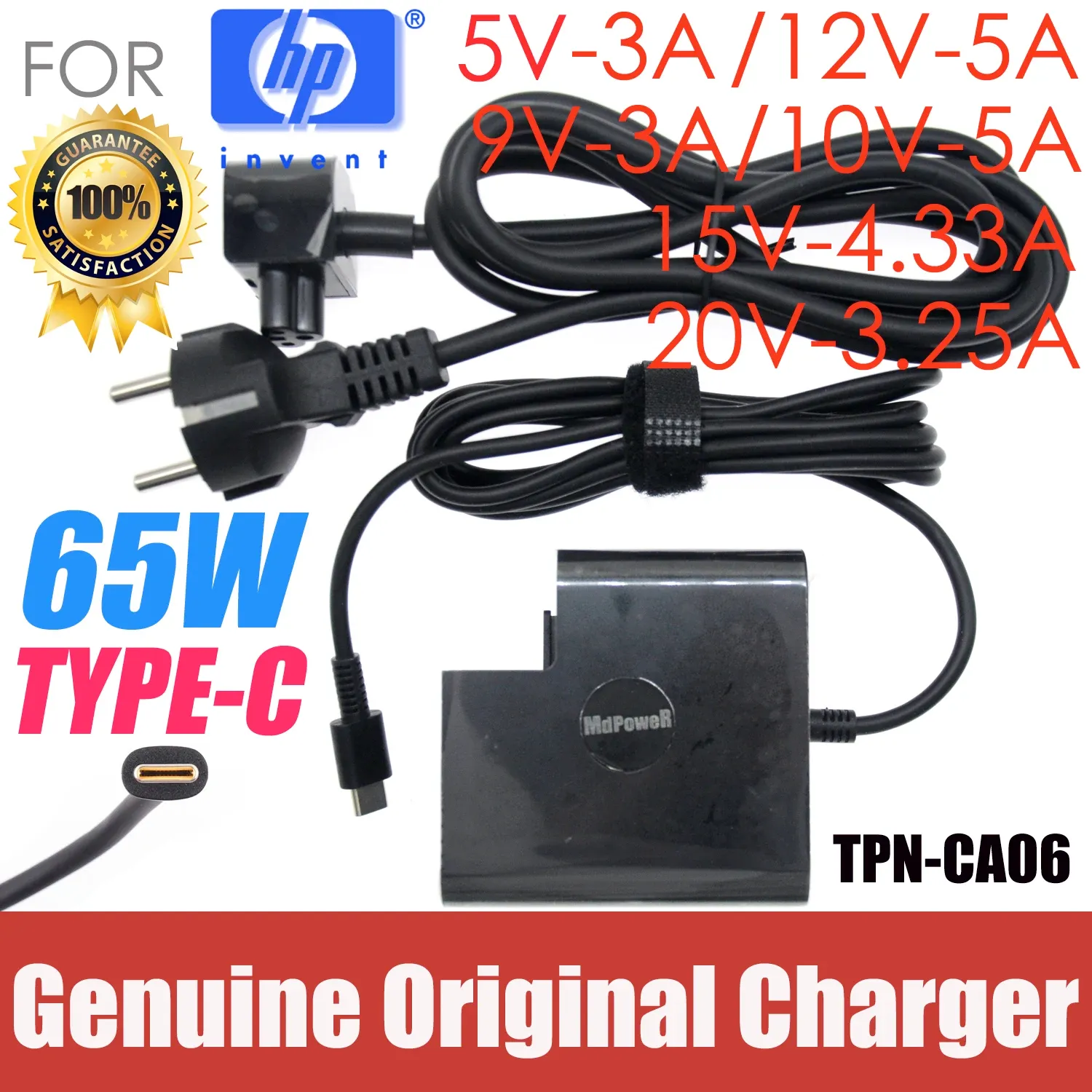 Chargers 65W Charger d'ordinateur portable USB C TYPEC TPNCA06 ADAPTATEUR AC pour HP Elitebook Spectrex x360 1030 1040 G2 G3 G4 G7 13 15 Pro 14DB0006AU