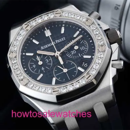 Luxe AP pols horloge Royal Oak 26231 Automatische machines 37 mm Diameter Nieuwe blauwgebouw stalen kast Originele diamant