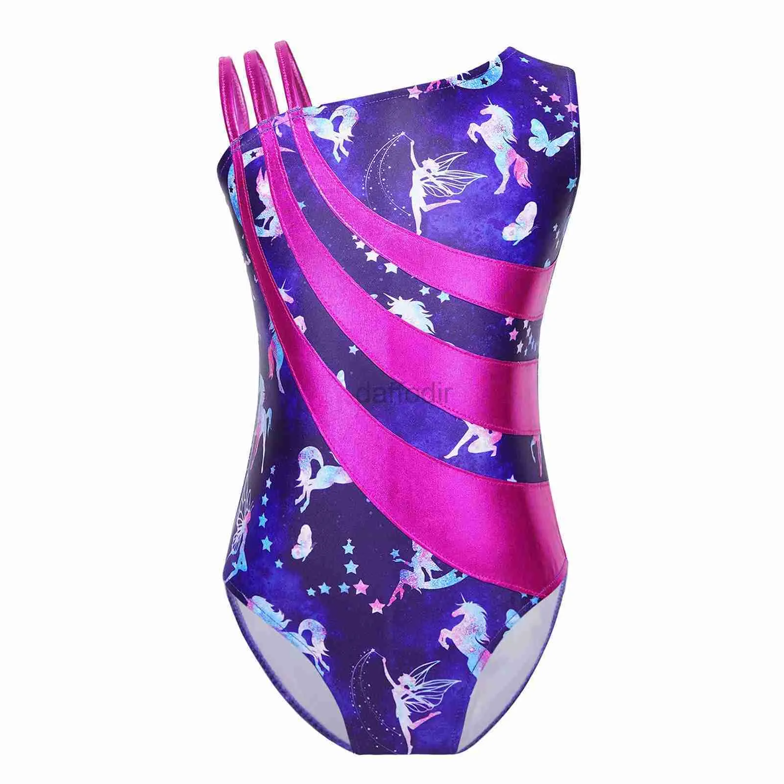 STAGE PEUR Kids Girls Ballet Gymnastique Leotard Metallic Shiny Asymétrique Bodys Bodys Performance D240425