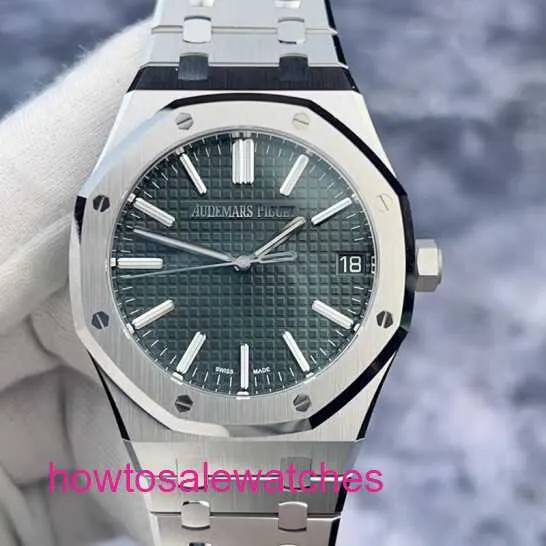 Luxury AP Wrist Watch Royal Oak Series Nouveau 15510St Green Plate Précision Steel Automatic Mechanical Mens Watch 41mm
