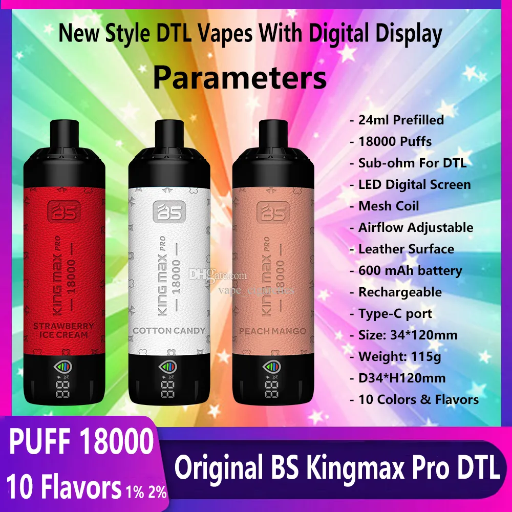 BS NYA ORIGINAL PULD 18000 VAPES KING MAX PRO DTL VAPER 18000 PULD 18K SHISHA Engångsvapet Bar 24ml Pod Mesh Coil Vapor Pen vs Al Fakher 15000 Puff 20000 Big Cloud