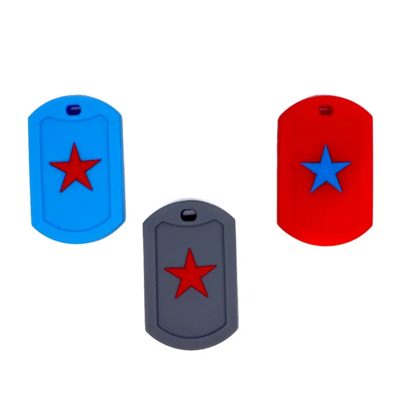 Silicone Dog Tag Pendant with Star Kids Teether Teething Toys Oral Sensory Autism Chew Toy Silicone Necklace