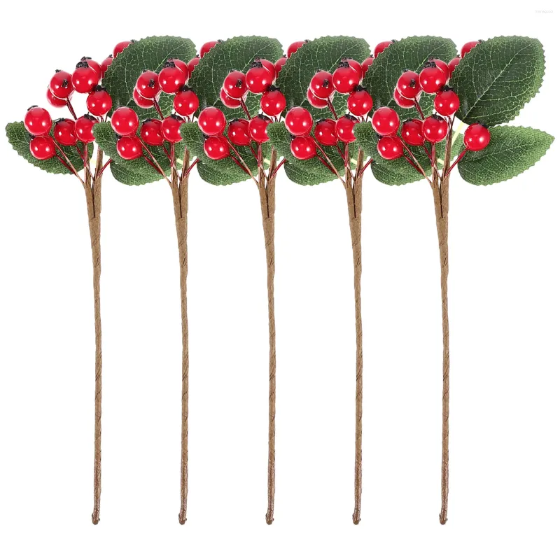 Dekorative Blumen 5 PCs Künstliche Beerenschnitte Weihnachtsdekorationen Baumzweige für Vase Fake Eisenkirschen