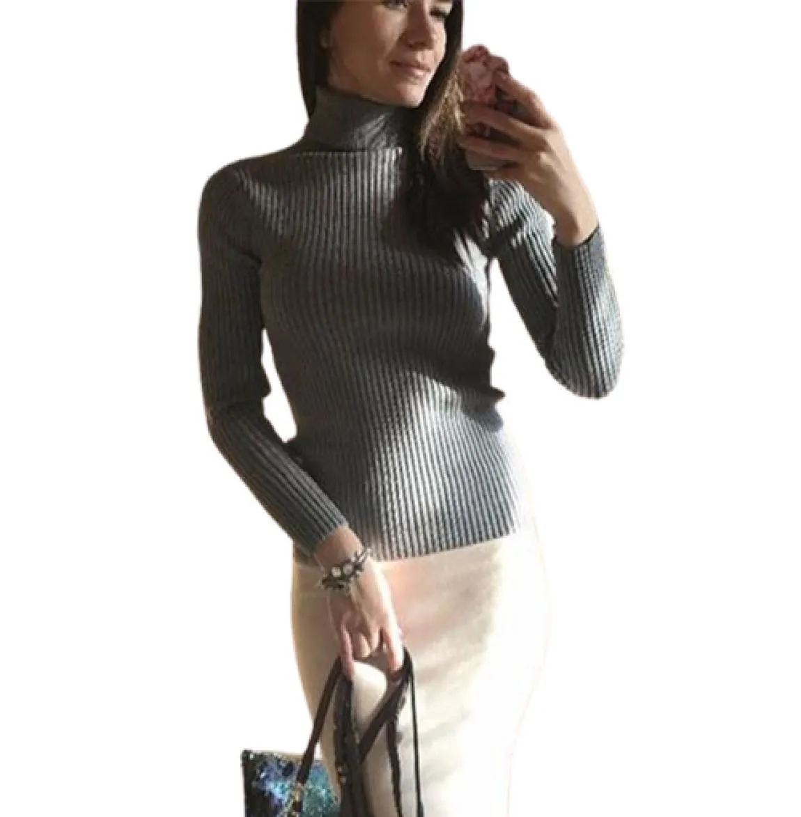 Op de lente van 2019 hebben vrouwen gebreide turtleneck trui casual zachte poloneck jumper mode slanke femme elasticiteit pullovers7835298