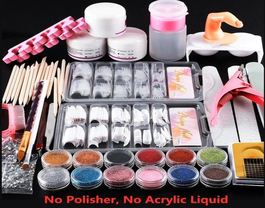 Akryl Nail Art Kit Manicure Set 12 Färger Nagel Glitter Powder Decoration Akryl Pen Brush Art Tool Kit för nybörjare8325878