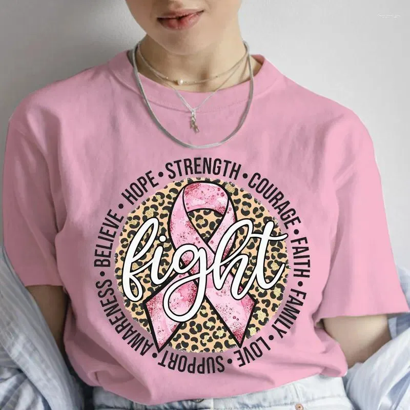 T-shirts pour femmes vêtements pour femmes lutte contre le cancer du sein t-shirts rose rose tee-shirt d'été léopard