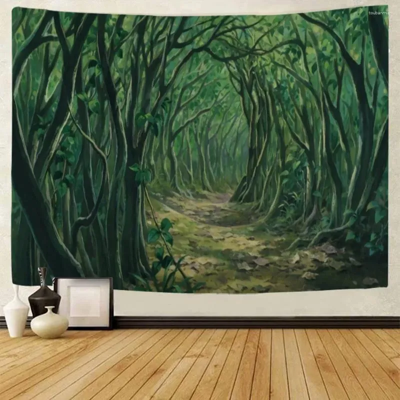 Taquestres Fantasia Jungle Tapestry Retro Paisagem Parede pendurada Hippie Forest Decoração da sala de estar da sala de estar