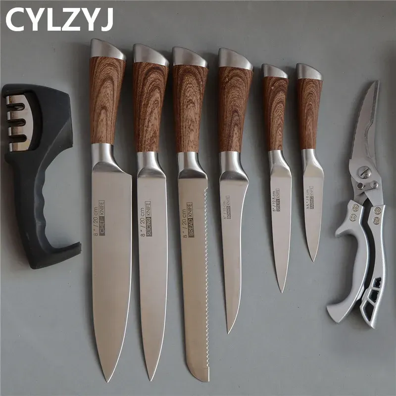 Knives Kitchen Knives Set chef knives sets Stainless Steel Kitchen Knives Scissors Sharpener Chef Slicer Paring Bread Utility Knife