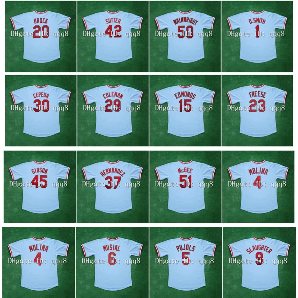 Kob 1982 Retro Yadier Molina Jersey 45 Bob Gibson 6 Stan Musial 51 Willie McGee 5 Albert Pujols 9 Enos Slaughter 42 Bruce Sutter 50 Adam