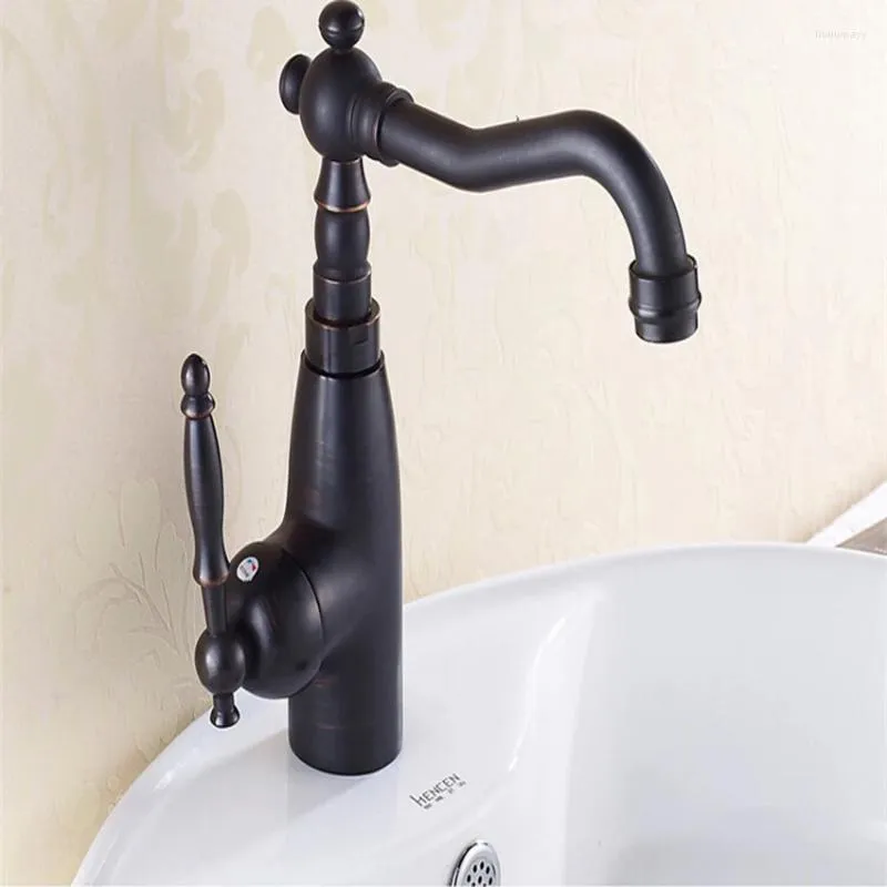 Robinets d'évier de salle de bain 1pc cuisine / salle de bain pivotant robinets en laiton mélangeur de bassin robinet noir antique
