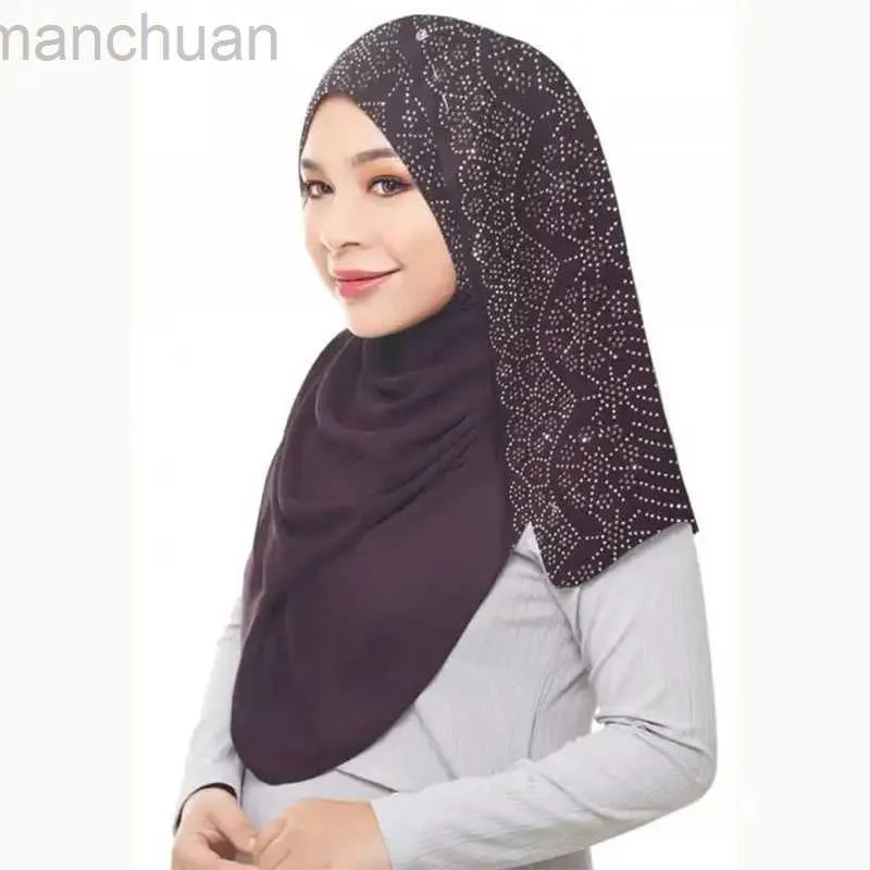 Hijabs modet rhinestone chiffong scarf lady muslim hijab lyx pärla pärl halsdukar sjal kvinnor lång halsduk sjal d240425