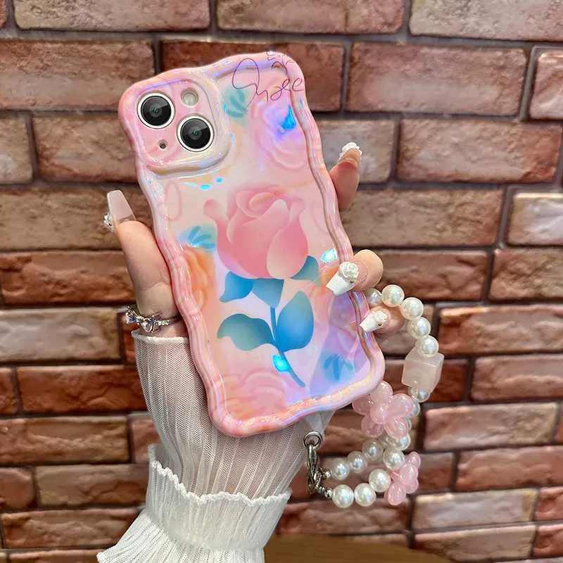 Mobiele telefoons Fashion Girl Oil Painting with Wavy Edge All-Inclusive Drop Proof Phone Case voor iPhone15 Plus14 13 12 11Pro Soft Silicone Case 240423