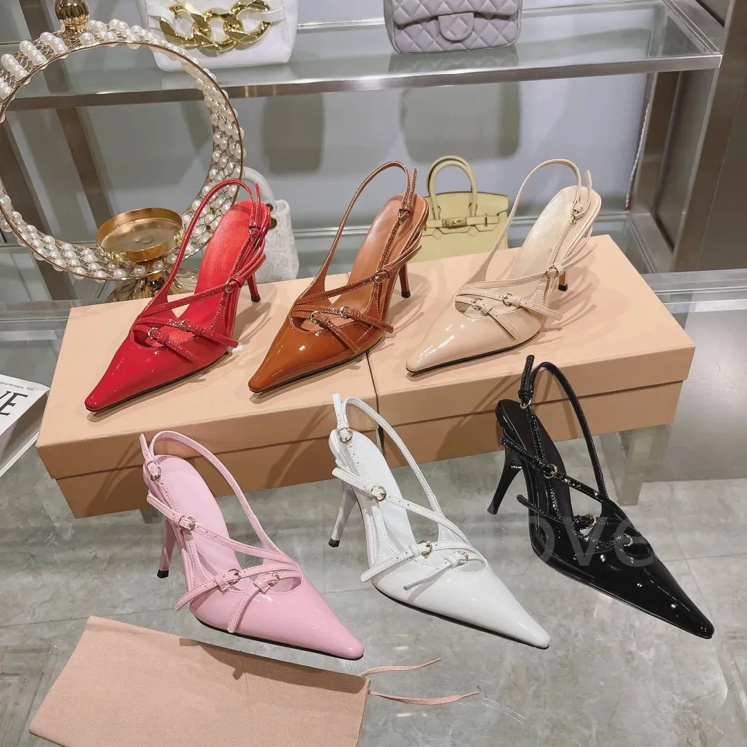 Slingback Heels Stick Designer Brevetto in pelle Scarpe in slingback SCHIPI METALLICA SCARPE SCARICHE TELLO STILETTO TELLE