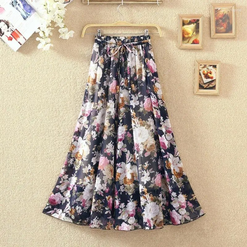 Röcke lässig Bohemian Plissee Midi Frauen 2024 Koreanische Mode hohe Taille Stechy Boho Chiffon Summer Rock Frauen Swing Faldas