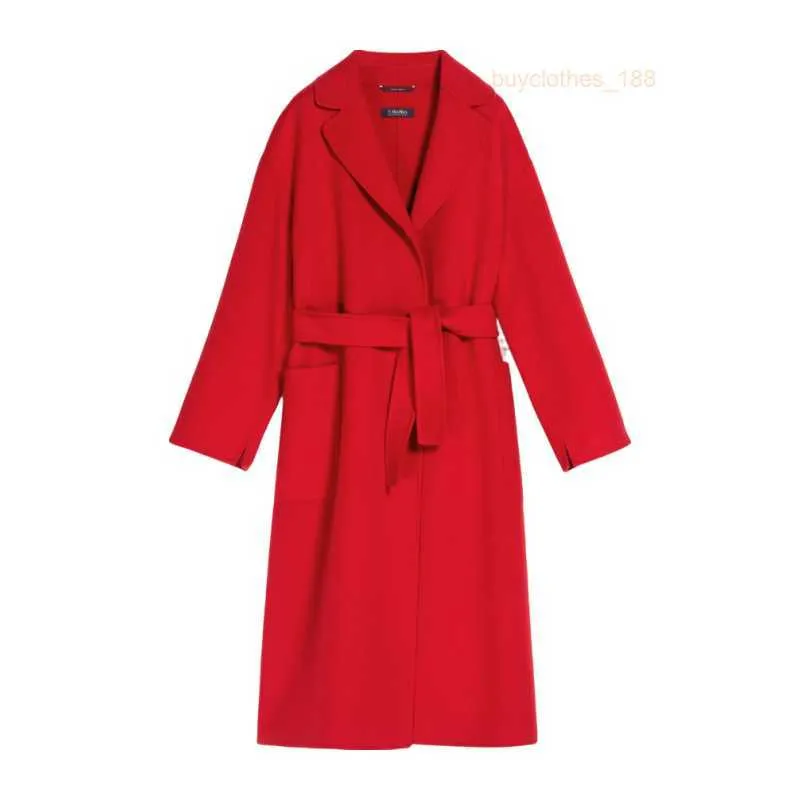 Designer Coats Cashmere Coats Luxury Coats MAX Maras Womens Pure Wool Handsewn Large Lapel Red Bathrobe Style Coat