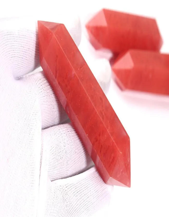 1pcs Natural Red Melting Stone Crystal Quartz Double terminer les points de baguette guérison Six Prism Stone Double Tip Rouge Fusion Quartz C6174631