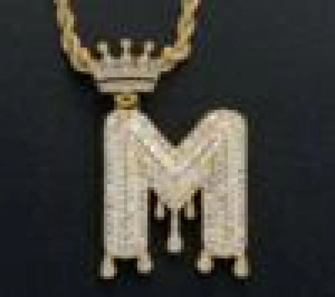 26 Waterdruppel Engelse initiële kroon ketting bling sieraden se kubieke zirconia 18k gouden letter diamant hanger hiphop kettingen voor 8008581