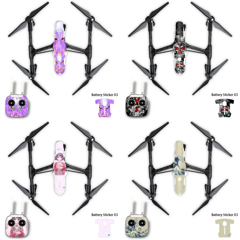 Stickers sticker stijl PVC Skin Stickers voor DJI T600 Inspire 1 Drone Decal Skin Sticker Drone Body + Remote Controller + ARM -stickers