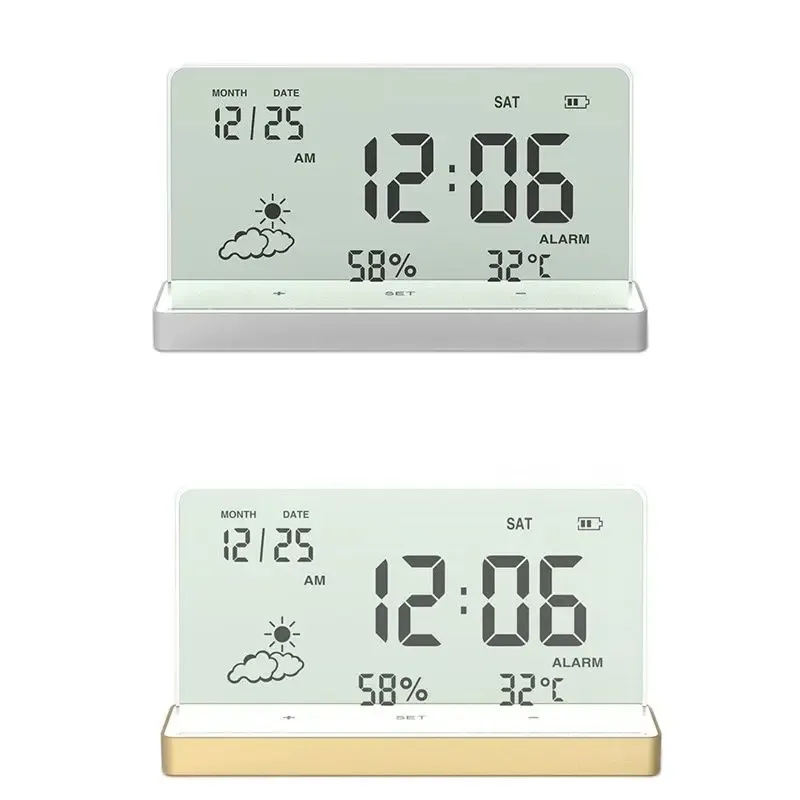 Horloges Créative Transparente CHAMPE CHAMPE DIGITAL TEMPÉRATURE / HUMIDICE / DATE / MÉTÉRALE Affichage électronique Table ALARME CHOCKTOP DÉCOR DE BUREAUX