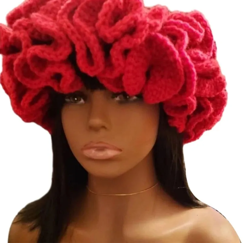 Ruffled Brim Crochet Bucket Hat - Handmade Winter Windproof  display picture 3