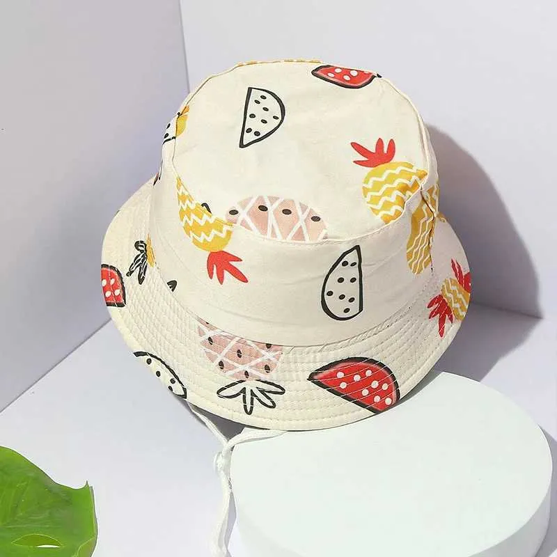 t Hats Fruit cartoon full set printed double-sided fisherman hat suitable for both men and women baby trend shading hat base hat to protect children 240424