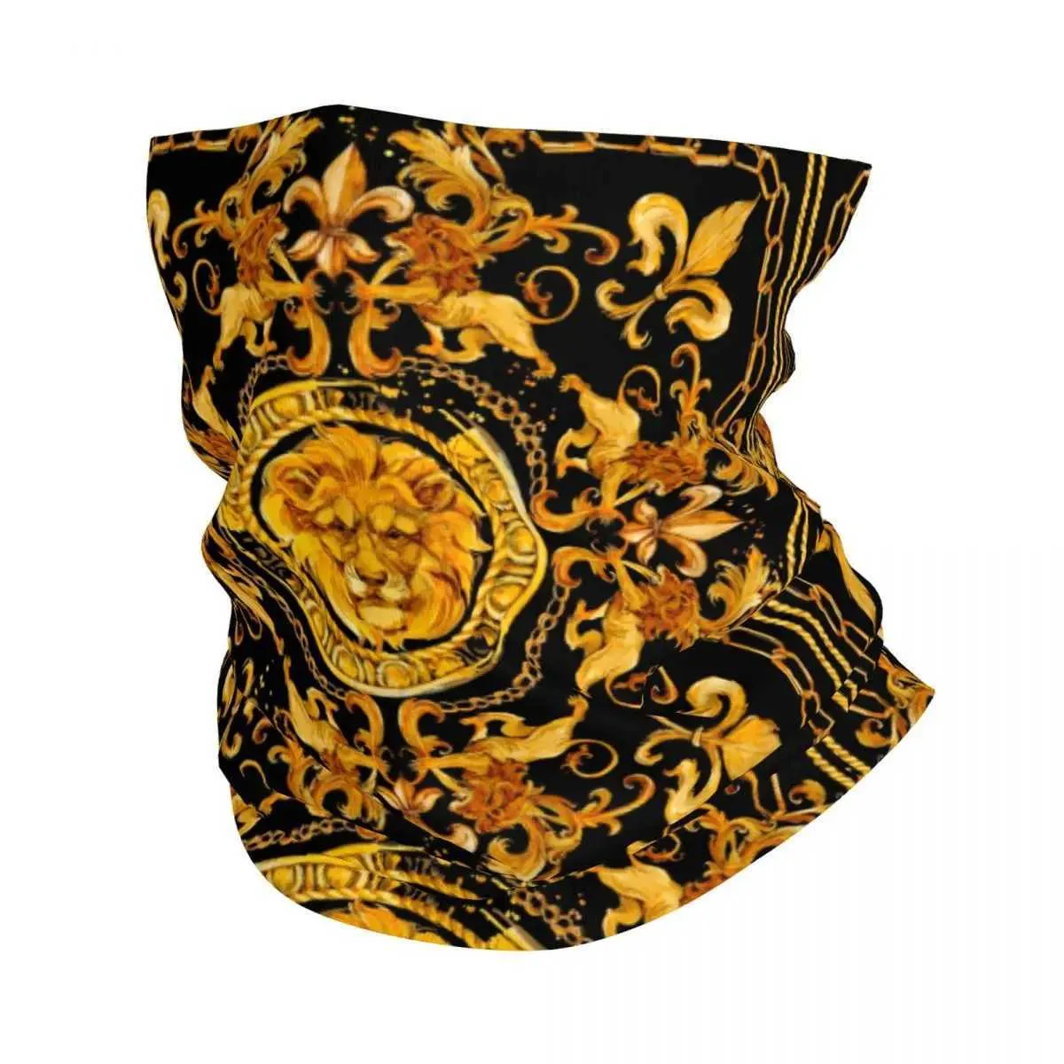 Fashion Face Masks Neck Gaiter Golden Lion and Damask Ornement Bandana Neck Gaiter Balaclavas Magic écharpe Men de pêche à la pêche Adul Y240425dp2n