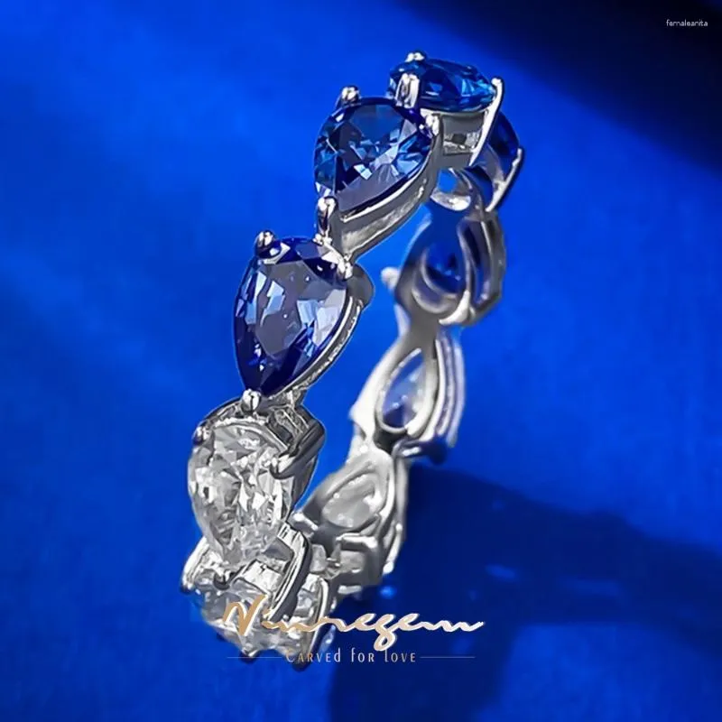 Cluster anneaux Venreregem Pière Coupe 4 6 mm Sapphire Gemstone 925 Rague en argent sterling pour femmes