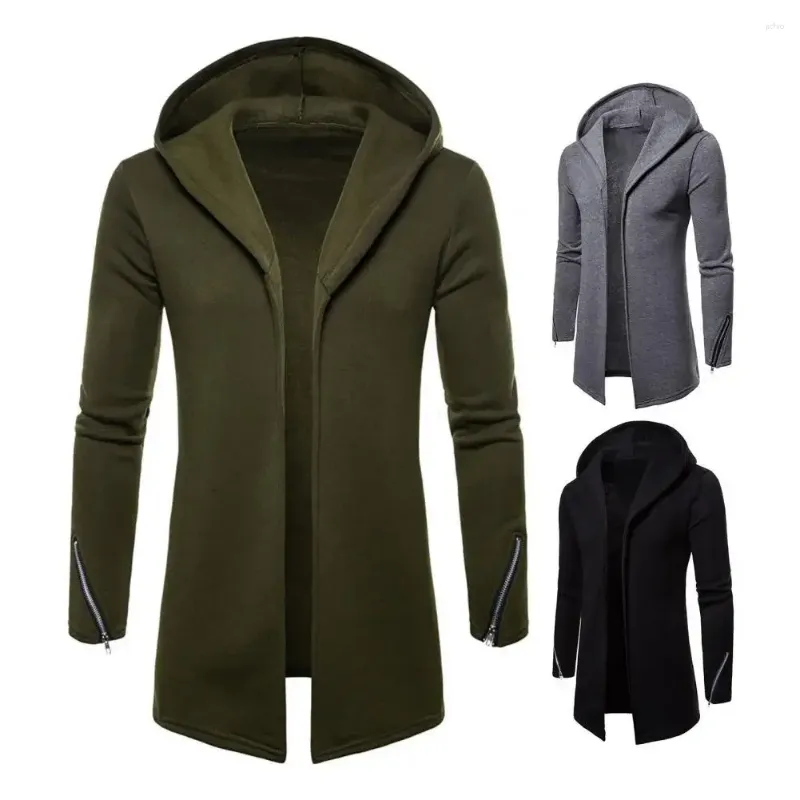 Herenjassen jas capuchon met lange mouw casual herfst winter vaste kleur rits rits manchet warm openste steek vest vesting jas bovenkleding