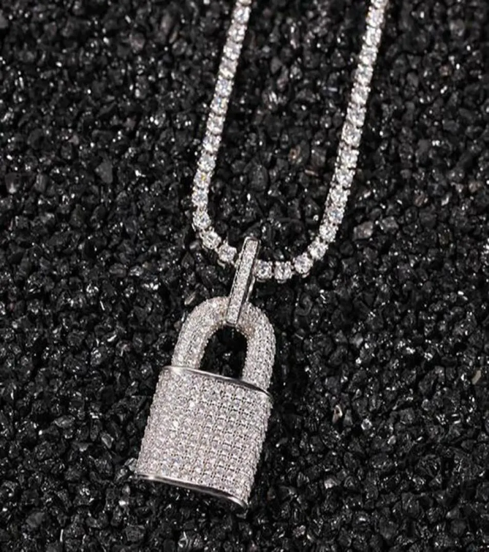 14K Gold Plated Diamond Zircon Lock Pendant Halsband med 3mm 24 -tums repkedja Koppar Hip Hop -smycken för män Kvinnor Gift9788436