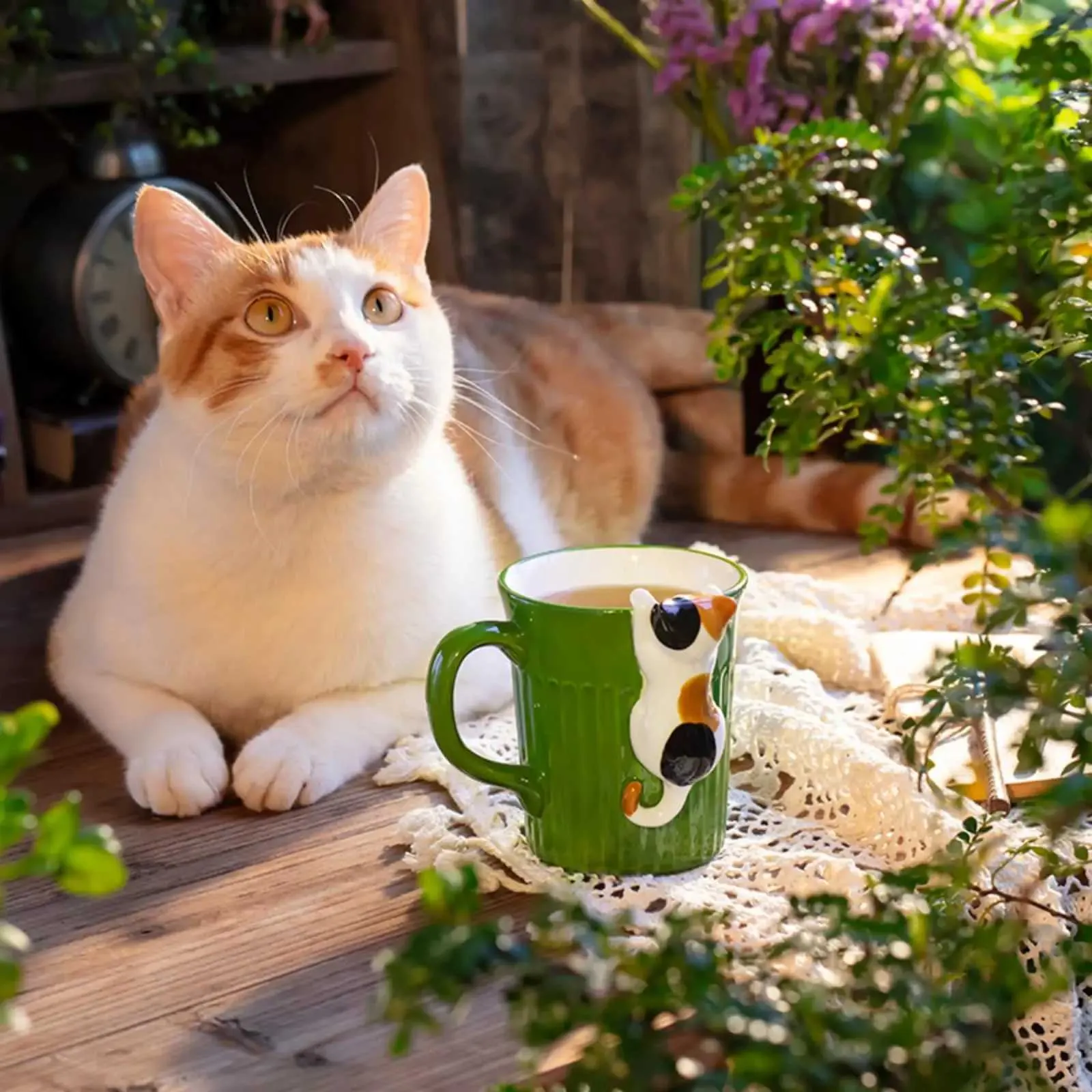 Tumblers de 350 ml de romance de água cerâmica xícara de água para casais de aparência de cartoon gato de cafeteira de cafeteira diariamente use h240425