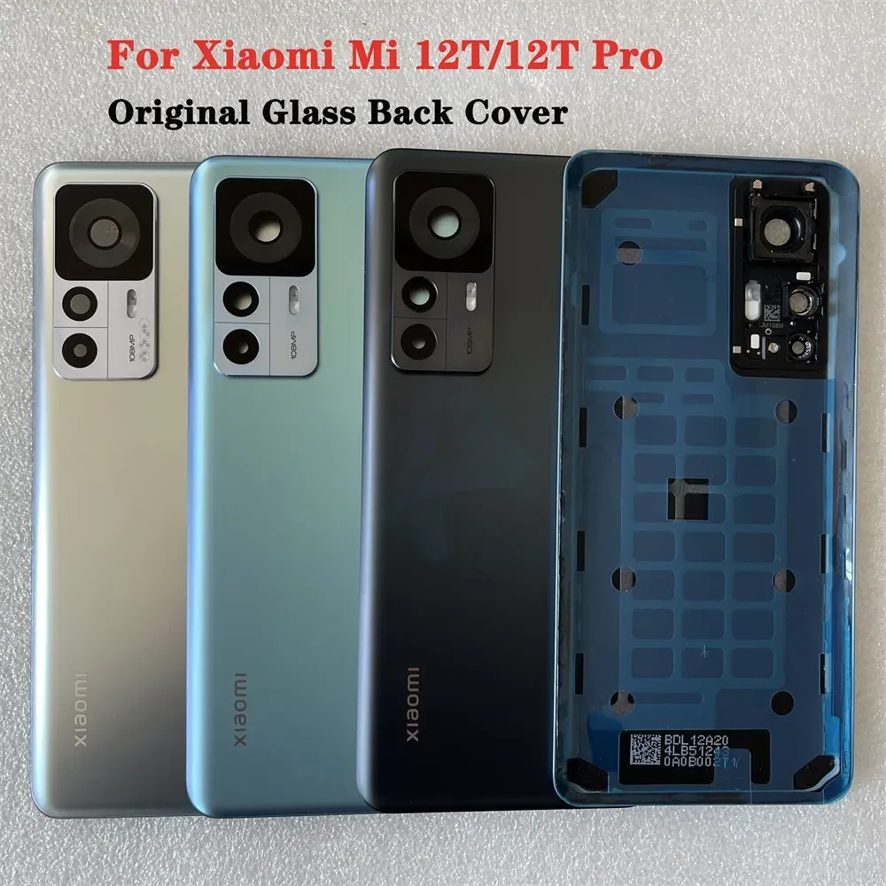 Frames Original For Xiaomi Mi 12T Pro Tempered Glass Back Cover Spare Parts For Mi12T Back Battery Cover Door Housing + Camera Frame