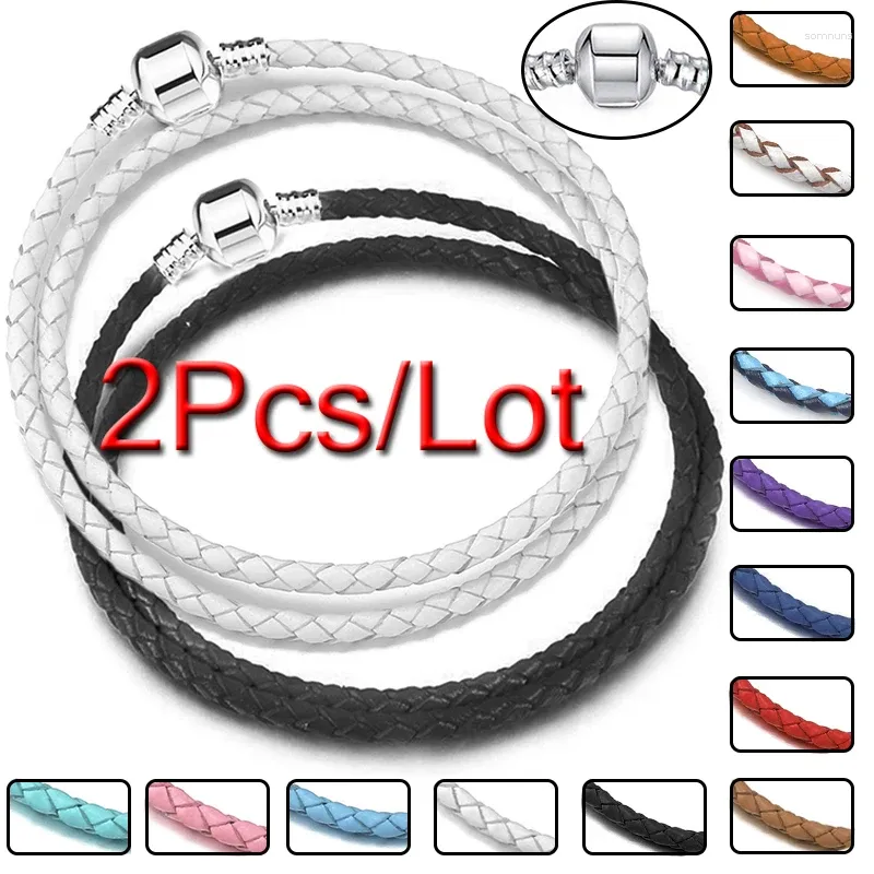 Charm Armband 2st specialerbjudande Pulseras läderkedja för kvinnor som passar DIY handgjorda pärlor armband par smycken