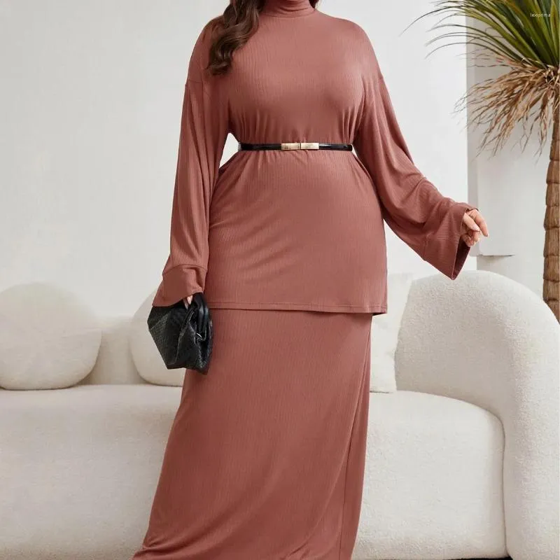 Vêtements ethniques Ramadan Middle East Dubaï Femmes musulmanes 2 pièces Abaya Fashion Striped Top Long Jirt Robe Femme