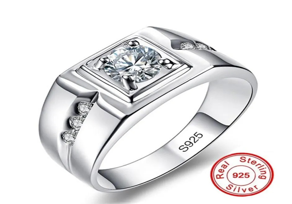 Classic 100 925 Sterling Silver 6 mm 1ct CZ Anillos de compromiso para Lover039s Anillos de boda de hombres Tamaño de diamante de platino simulado 76415154